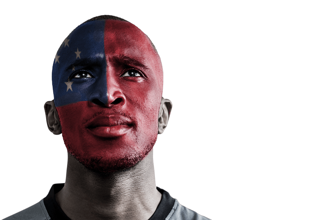 African American Man with Samoa Flag Painted Face on Transparent Background