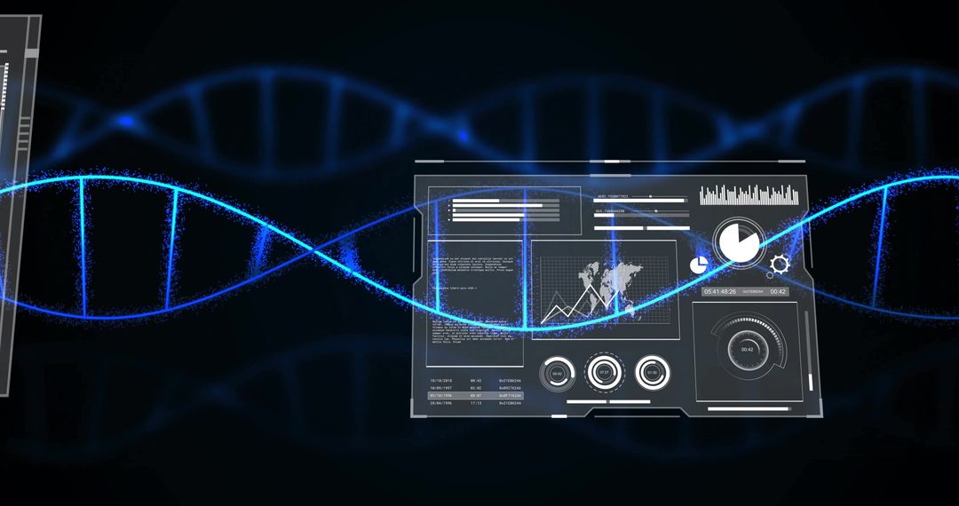 Futuristic DNA Double Helix with Advanced Technology Interface