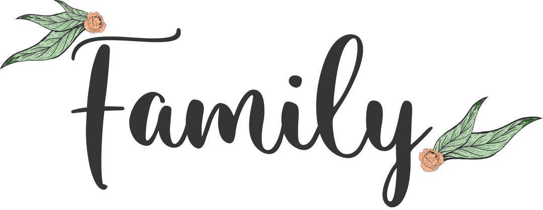 Elegant Family Calligraphy With Floral Decor on Transparent Background