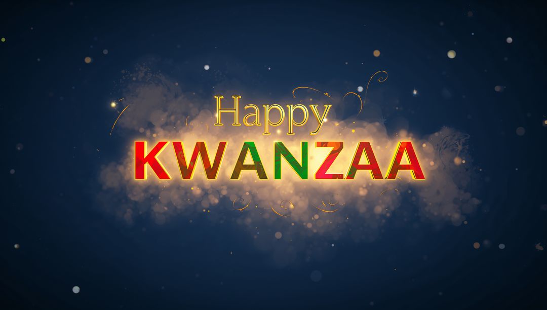 Glowing Happy Kwanzaa Typography with Gold Cloud and Festive Bokeh Lights