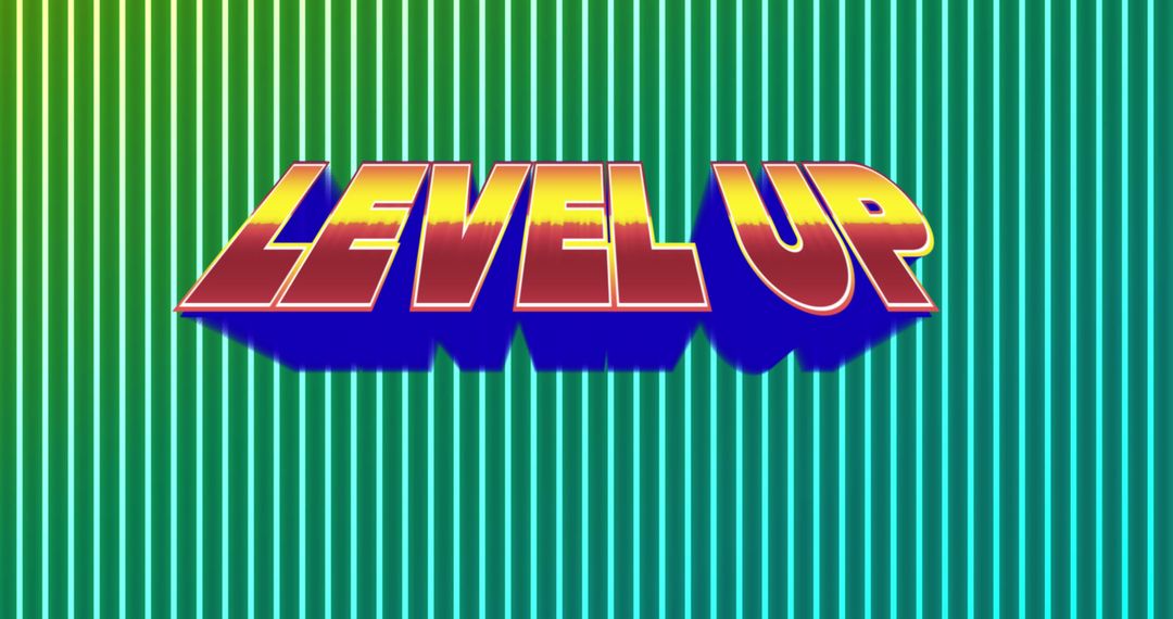 3D Level Up Text on Striped Background