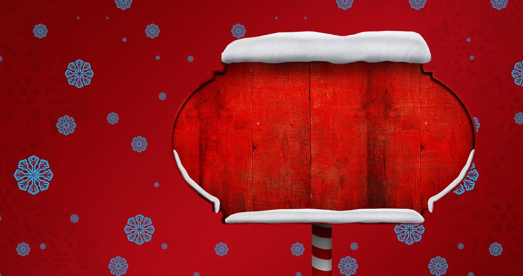 Festive Snow Overlay with Blank Red Wooden Sign
