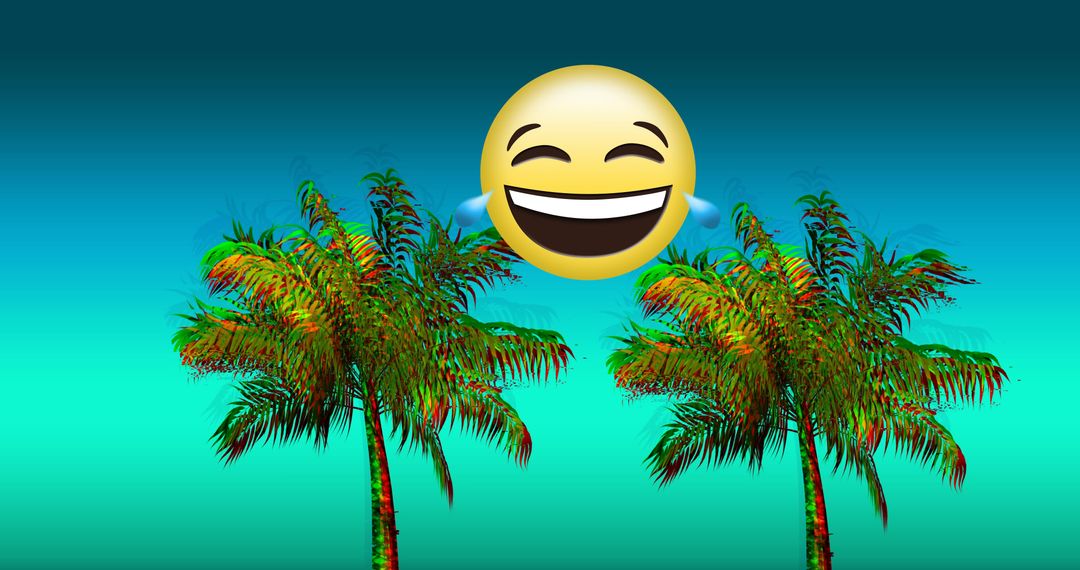 Smiling Emoji with Vibrant Palm Trees on Tropical Gradient Background