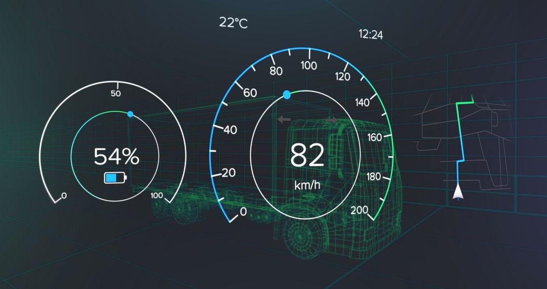 Digital Dashboard Interface with Futuristic Truck Graphics