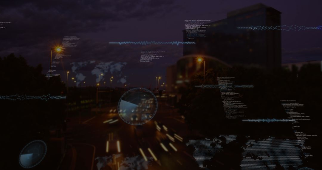 City Traffic at Night with Data Interface Overlay