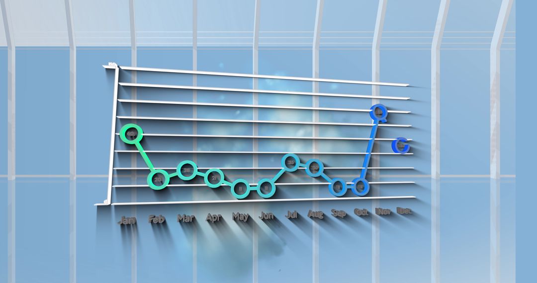 3D Graph Showing Monthly Data Patterns Against Glass Backdrop