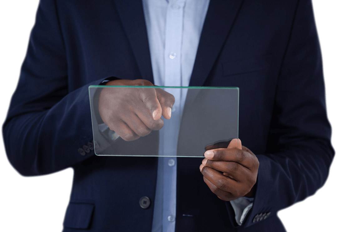 Businessman Interacting with Transparent Touchscreen