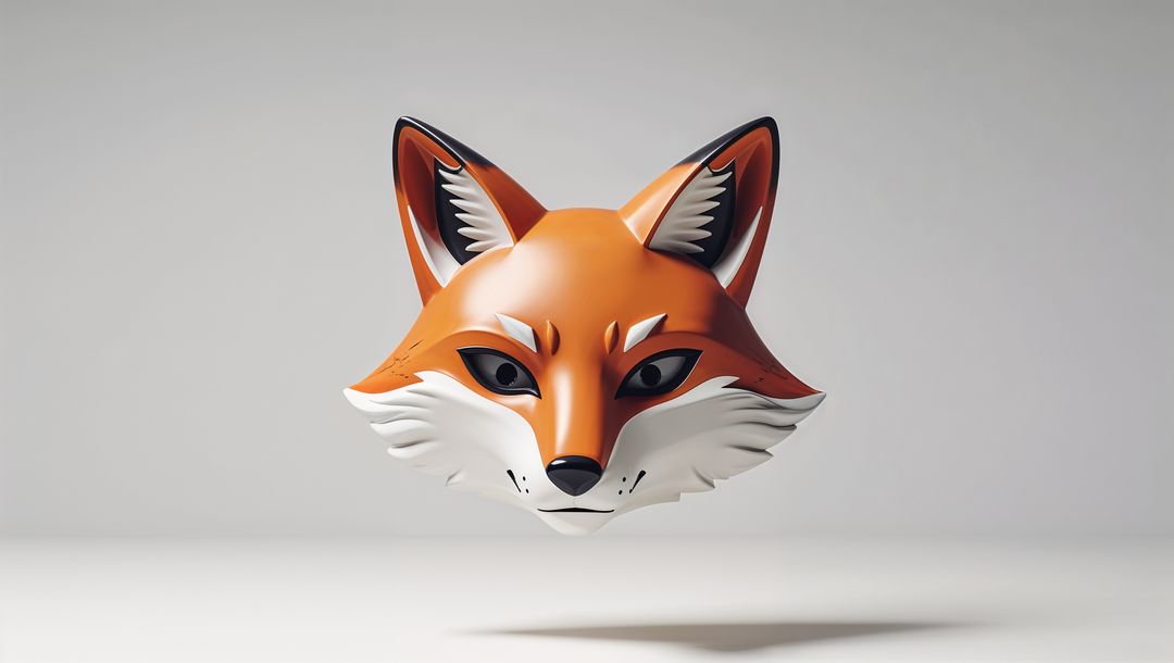 3D Floating Fox Head in Minimalist Studio Environment