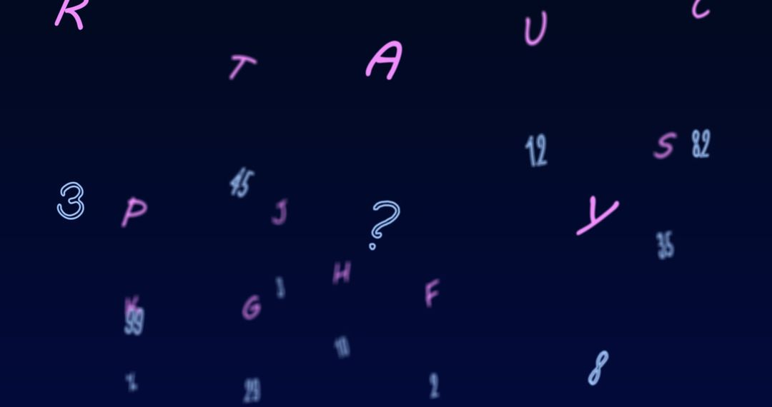 Floating letters and numbers on blue background