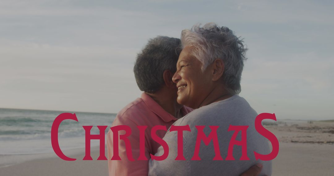 Joyful Senior Couple Embracing on Peaceful Beach at Sunset