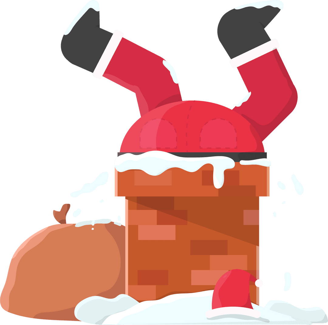 Whimsical Santa Stuck in Chimney on Transparent Background