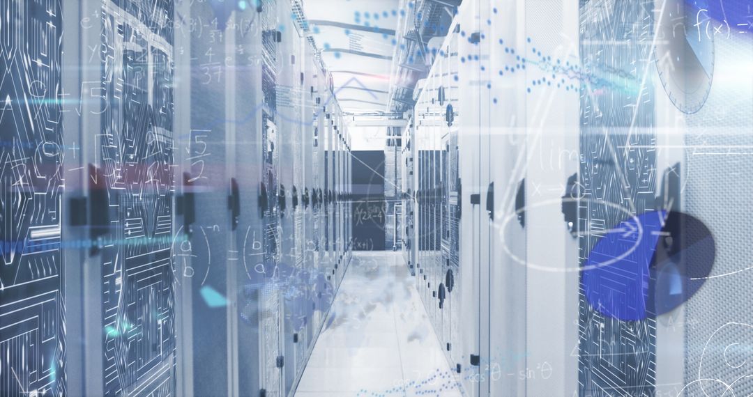 Futuristic Data Center with Mathematical Concepts