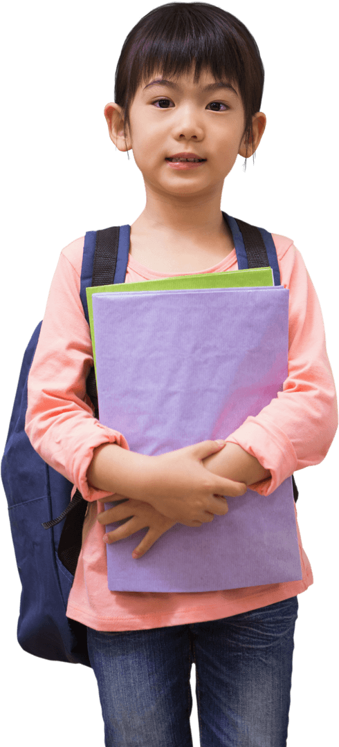 Cheerful Asian Student Carrying Notepad Transparent Background