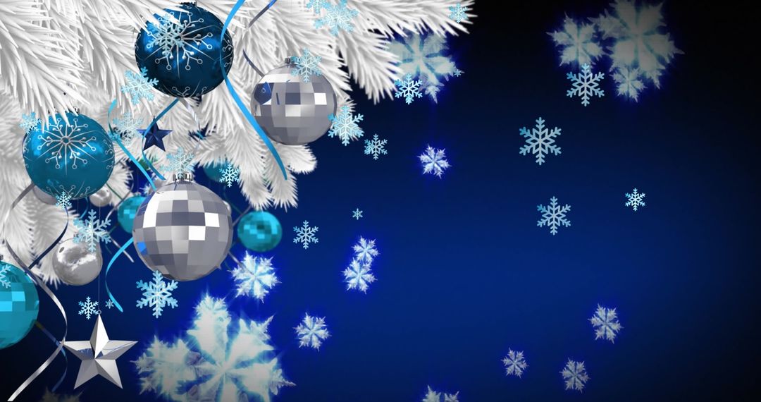 Festive Snowflakes and Baubles on Wintry Branch