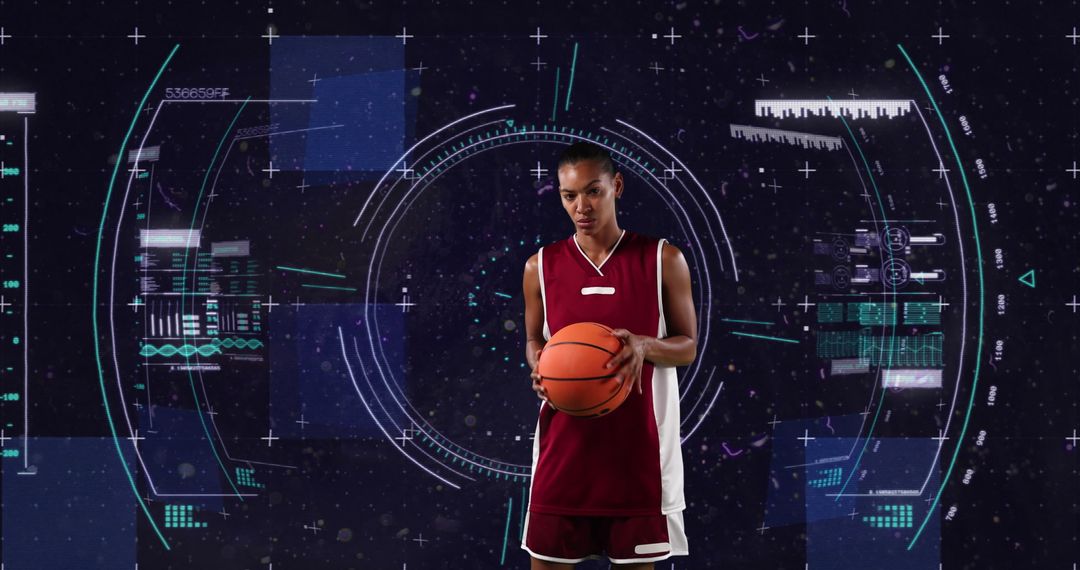 Female Basketball Player with Futuristic Digital Interface