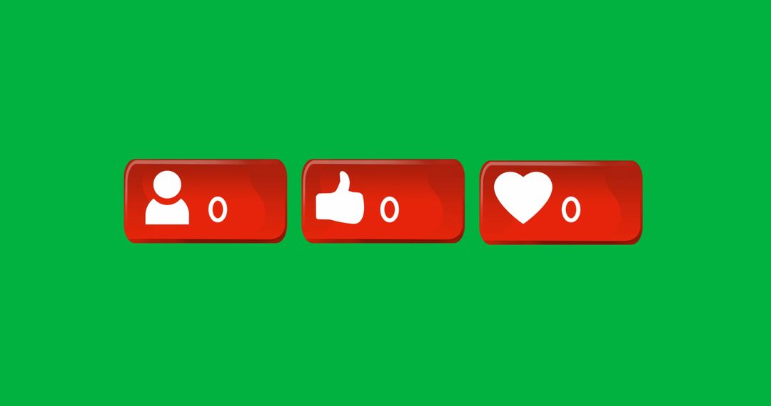 Social Media Interaction Counters on Green Background
