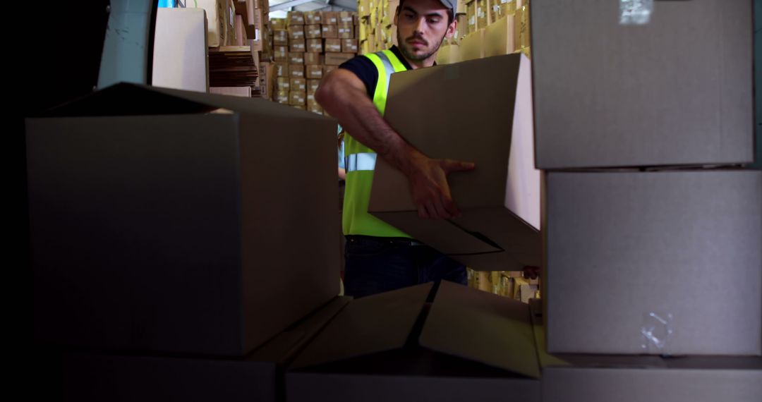 Warehouse Worker Carrying Cardboard Boxes - Free Images, Stock Photos and Pictures on Pikwizard.com