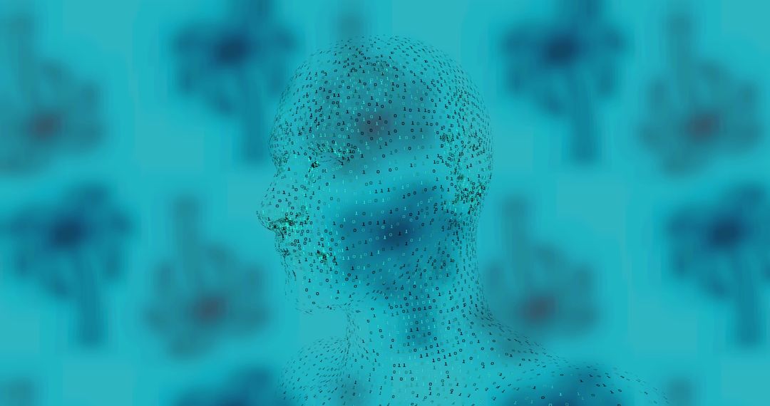 Futuristic Digital Human Head with Binary Code