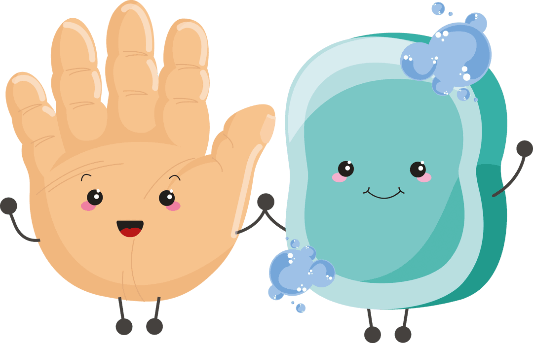 Smiling Hand and Soap Duo on Transparent Background