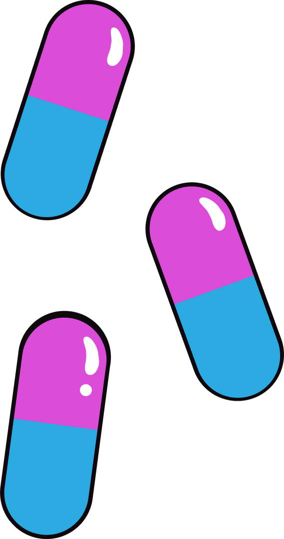 Vibrant Cartoon Pills on Transparent Background
