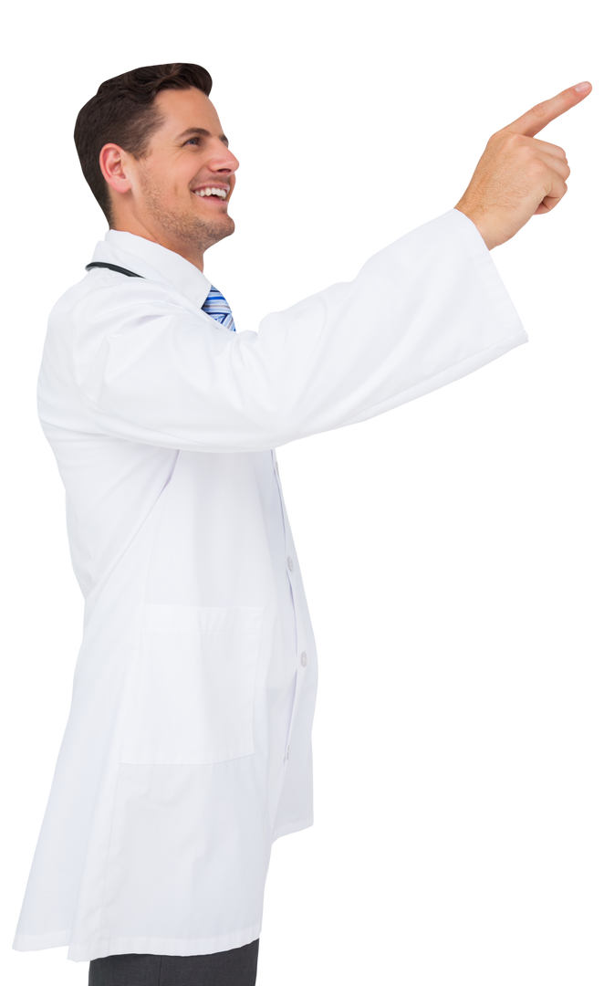 Smiling Male Doctor Pointing on Transparent Background - Download Free Stock Images Pikwizard.com