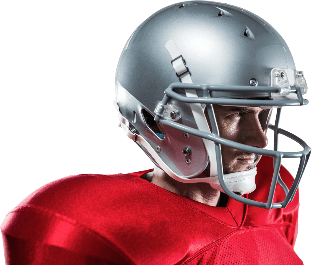 Transparent Focused American Football Player in Red Gear