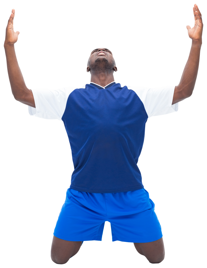 Soccer Player Celebrating Victory with Arms Raised on Transparent Background - Download Free Stock Images Pikwizard.com