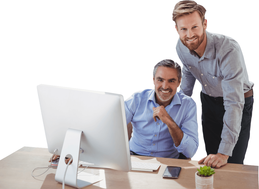 Transparent Portrait of Smiling Businessmen in Office Srtting