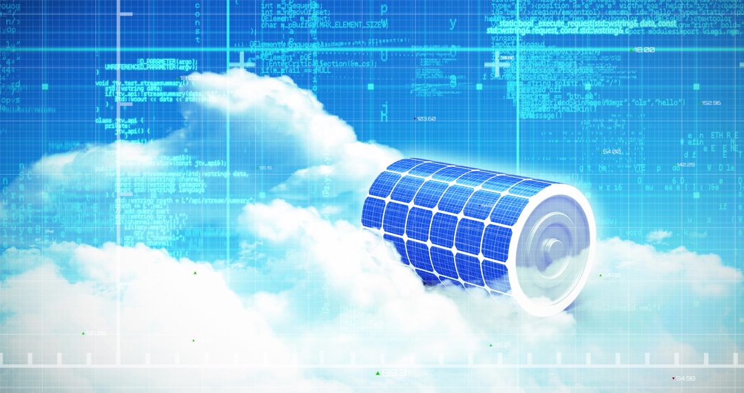 Futuristic Solar Energy Cylinder with Data Visualization and Cloud Computing