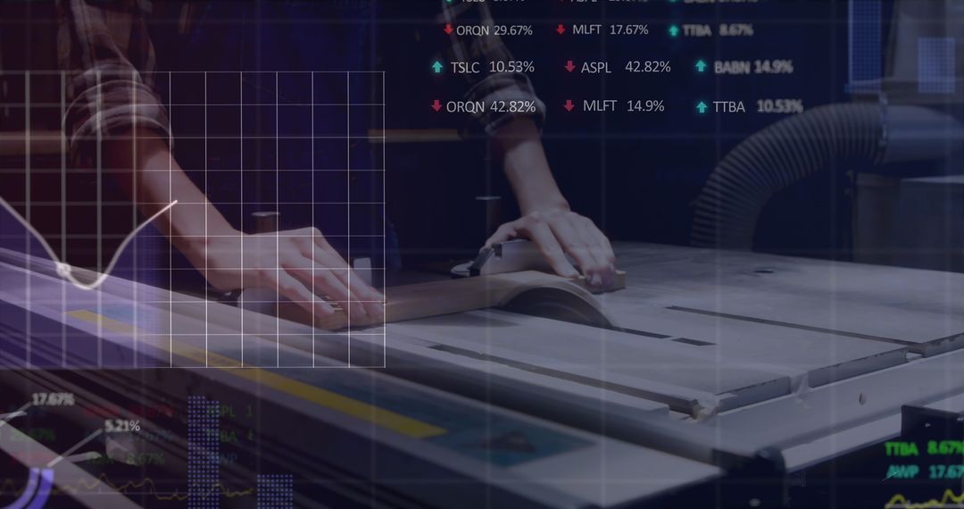 Carpenter Skillfully Cutting Wood with Circular Saw in Busy Workshop