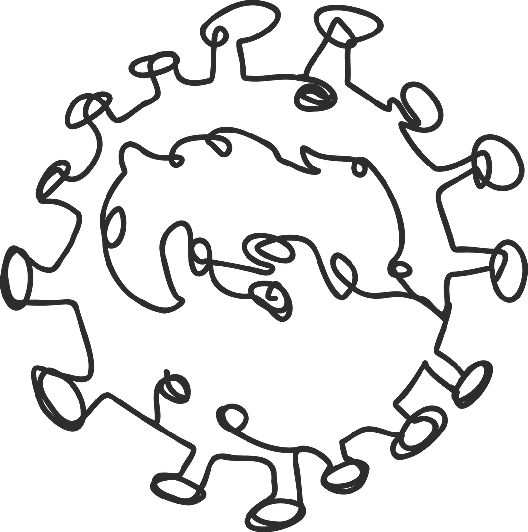 Hand-Drawn Virus Line Art with Transparent Background