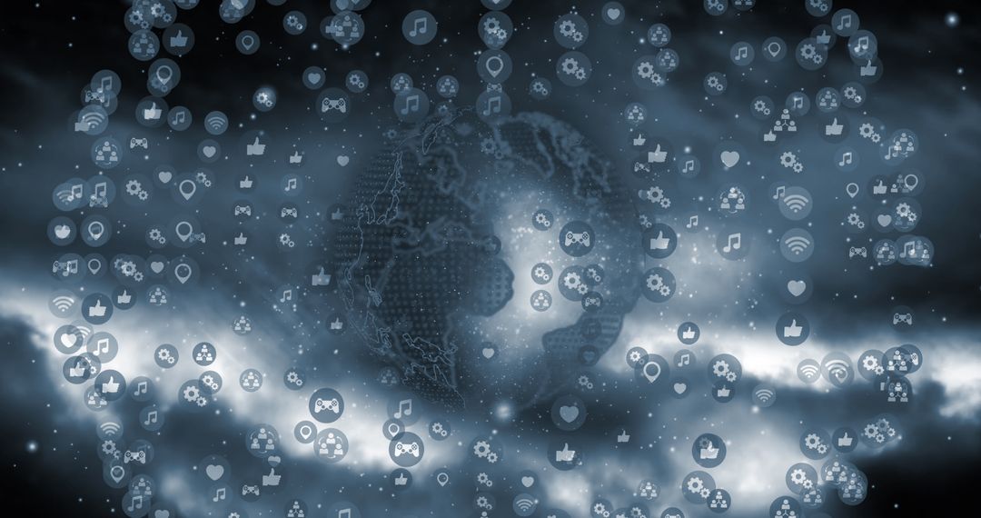 Global Digital Network with Spinning Connectivity Icons