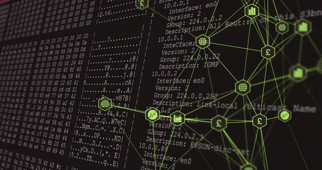 Futuristic Cybersecurity Network Interface with Neon Green Nodes