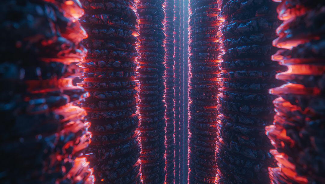 Abstract Neon Tunnel With Glowing Textured Columns