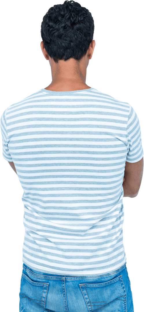 Transparent Rear View of Casual Man in Striped Shirt with Hands Crossed