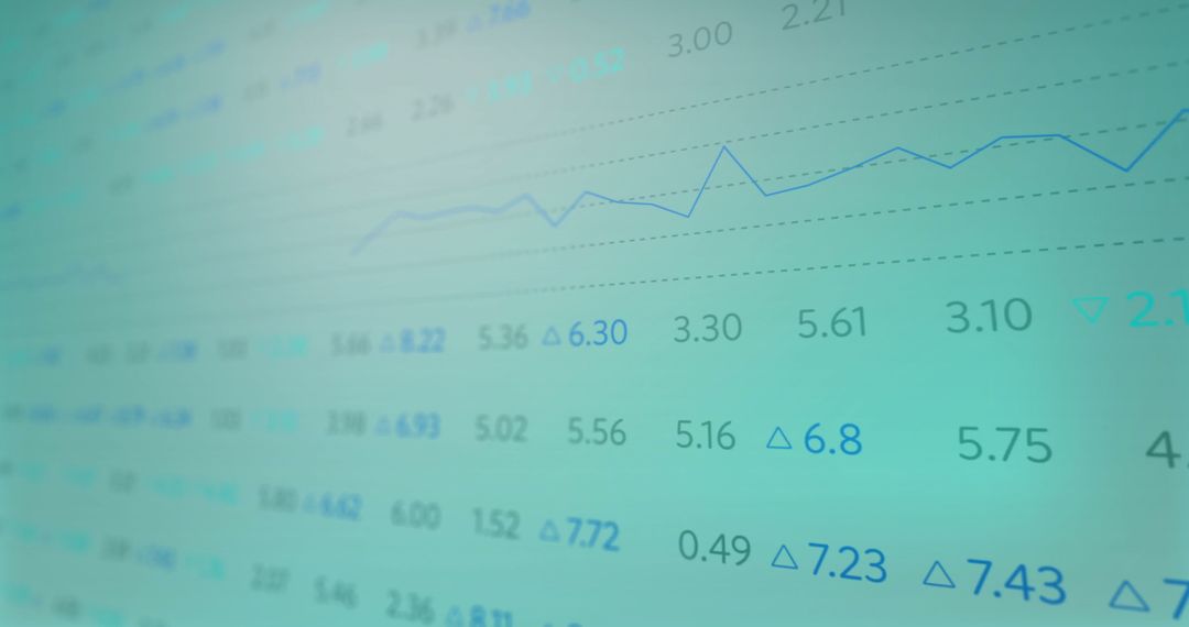 Abstract Financial Data with Rising Trend Line on Green