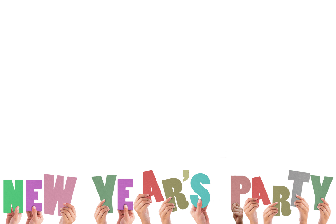 Hands Holding New Year's Party Sign on Transparent Background
