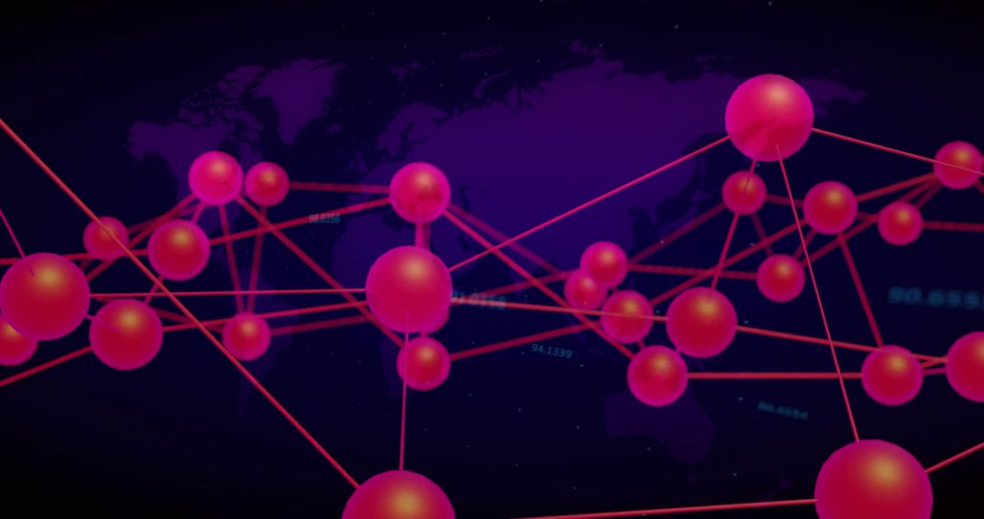 3D Pulsing Magenta Network Nodes Connecting Across Neon Virtual Grid