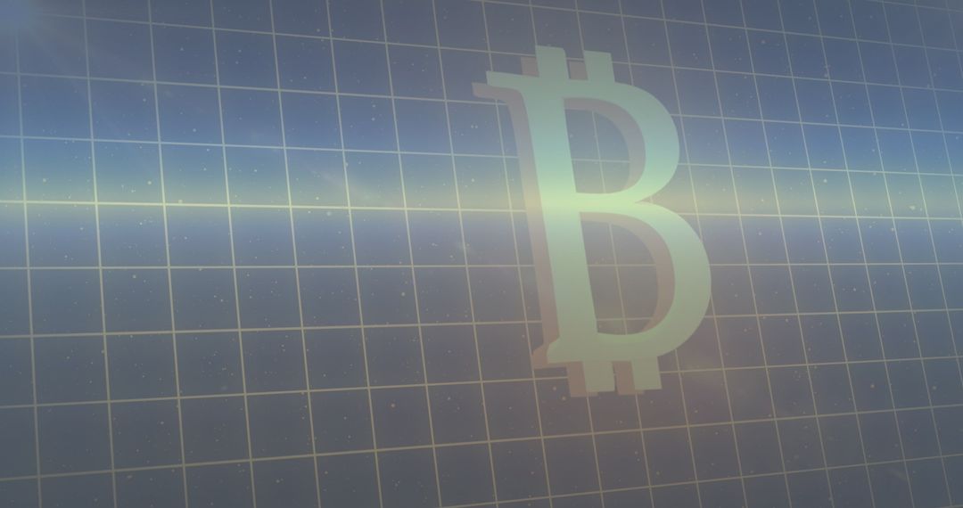 Bitcoin Symbol Overlaid on Digital Grid: Cryptocurrency Concept