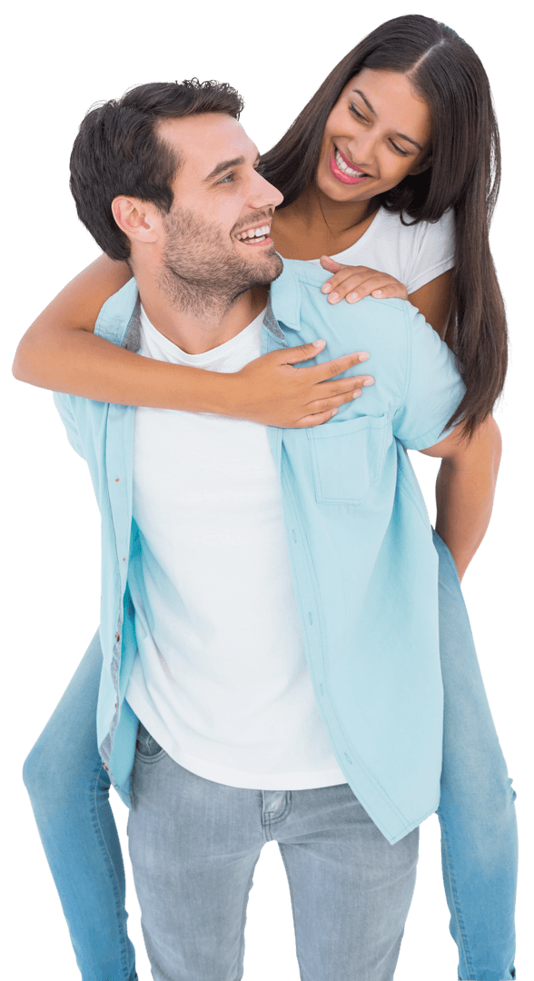 Happy Couple Enjoying Playful Piggyback on Transparent Background