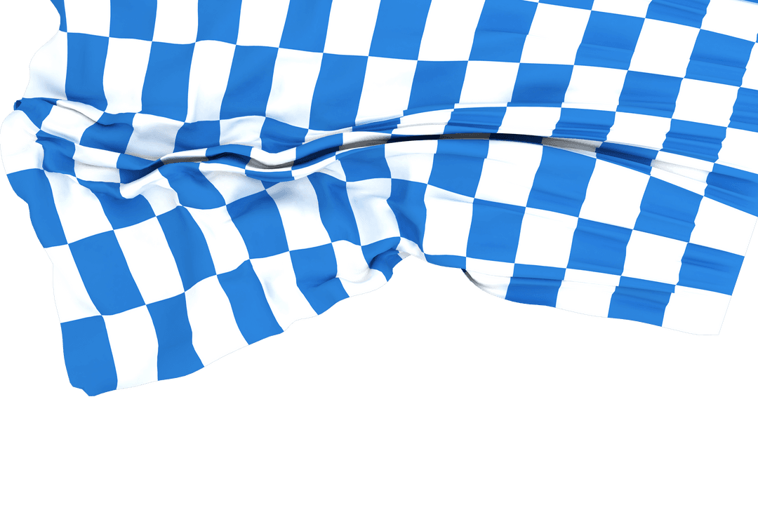 Checkered Blue and White Flag on Transparent Background