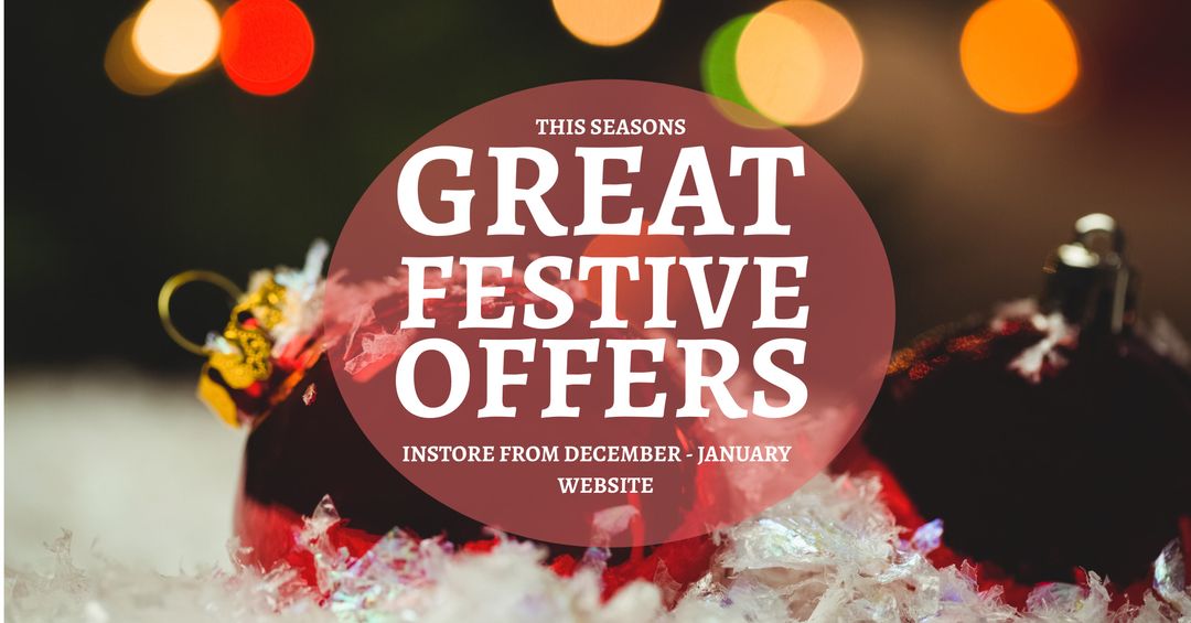 Christmas Holiday Ornament Display with Festive Offer Text