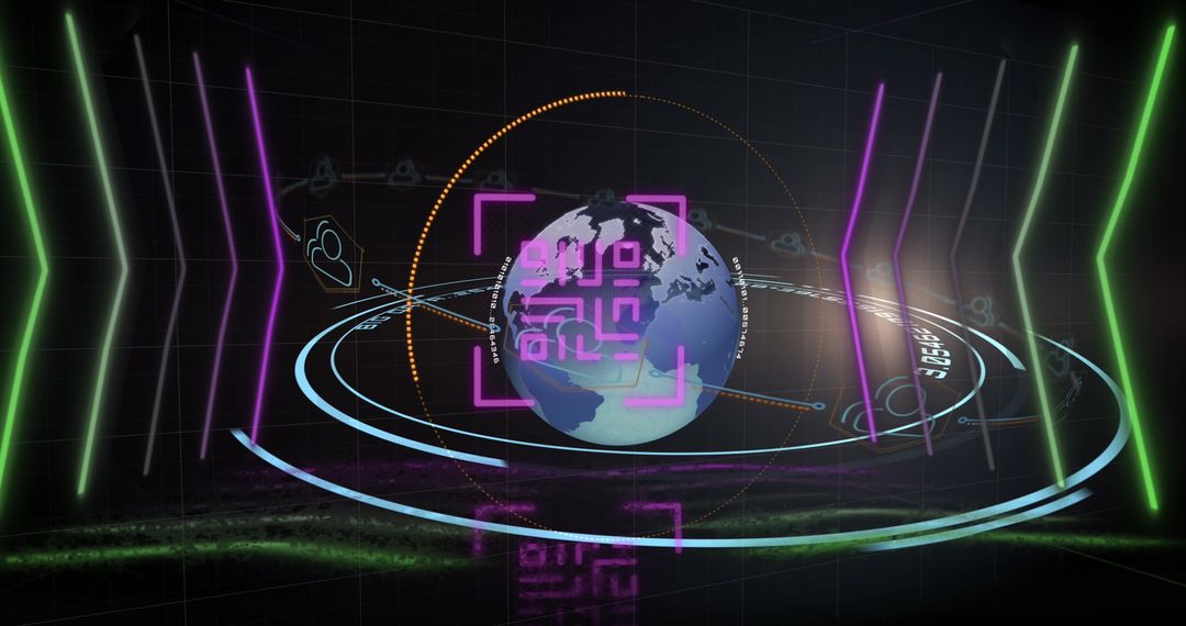 Futuristic QR Code and Digital Globe Representing Global Technology