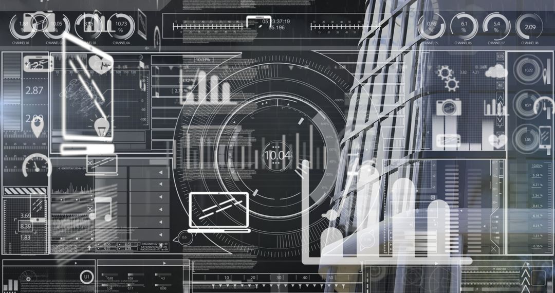 Abstract Digital Interface with Financial Data and Building overlay