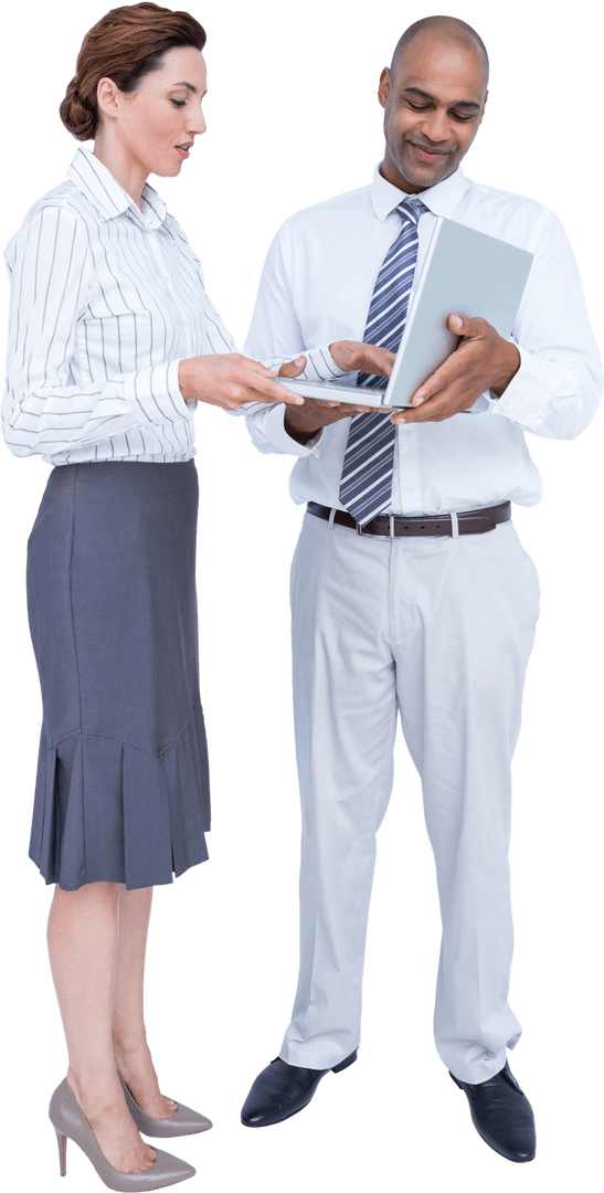 Transparent Business Team Using Laptop Collaboratively in Office Attire