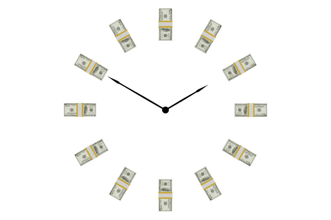 Clock Made of Money Bunches on Transparent Background