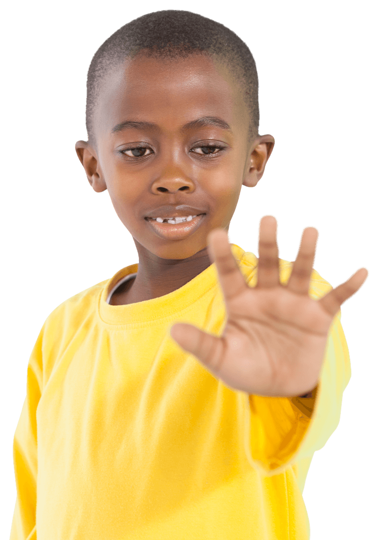 Cute African Boy Reaching with Hand on Transparent Background