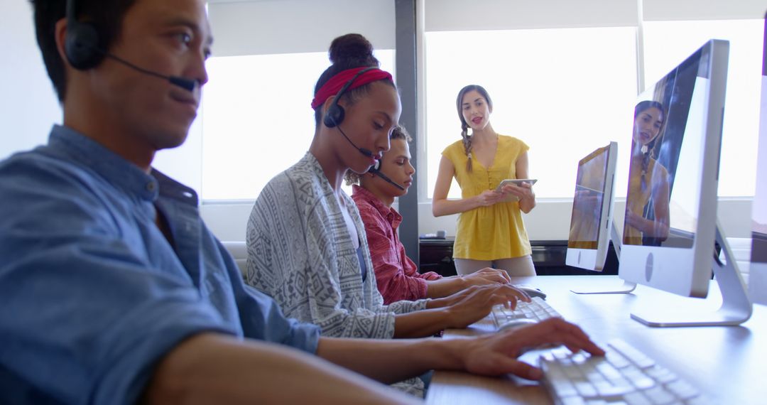 Diverse Customer Service Team in Modern Office Setting