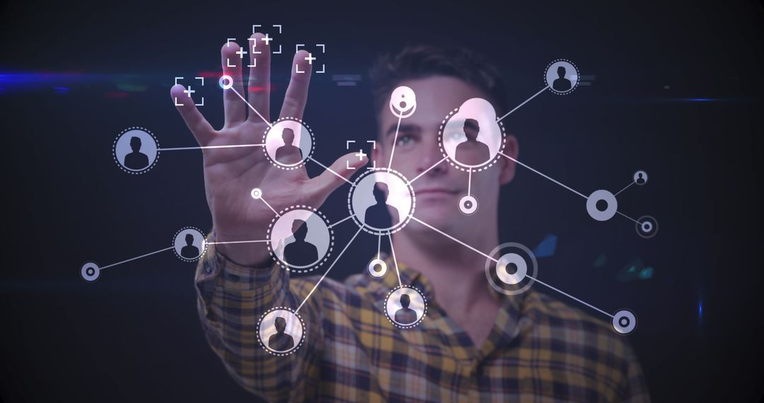 Man Interacting with Digital Global Network Interface