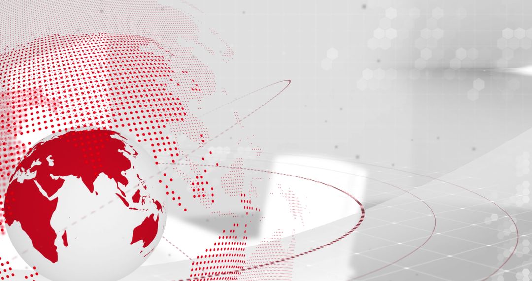 Red Digital Globe with Dynamic Data Waves on Abstract Background